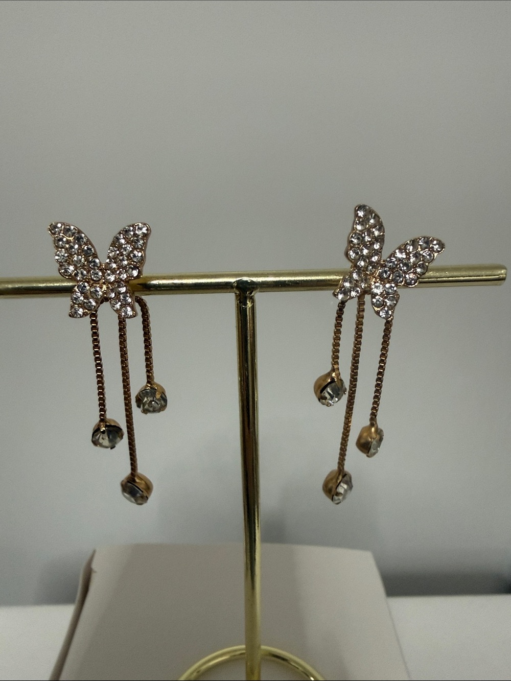 Fashion Jewelry Rose Gold Butterfly Drop Earrings with Crystal Chains